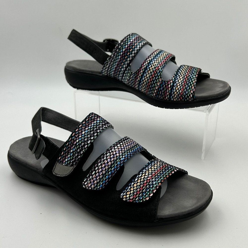 Trotters Slingback Sandals Womens 9N Black Multi Color Metallic Dot Comfort Boho